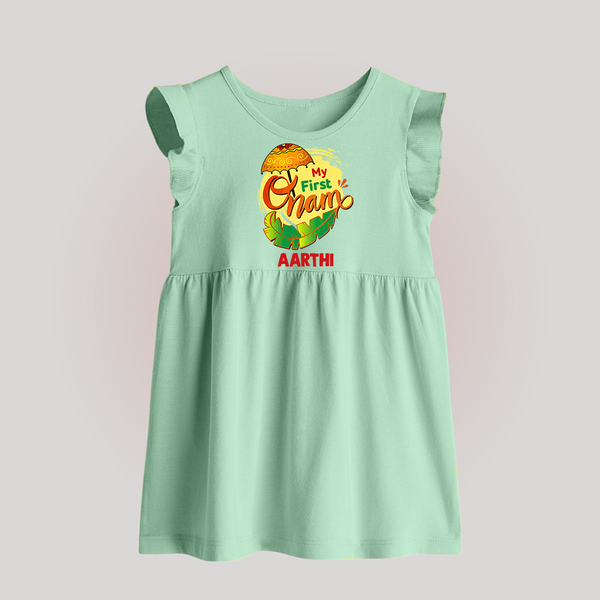  My First Onam Banana Leaf Celebration Baby Frock - MINT GREEN - 0 - 3 Months Old (Chest 17")
