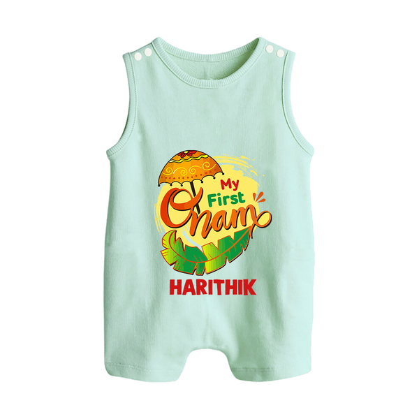  My First Onam Banana Leaf Celebration Button Romper - MINT GREEN - New Born (Chest 18")