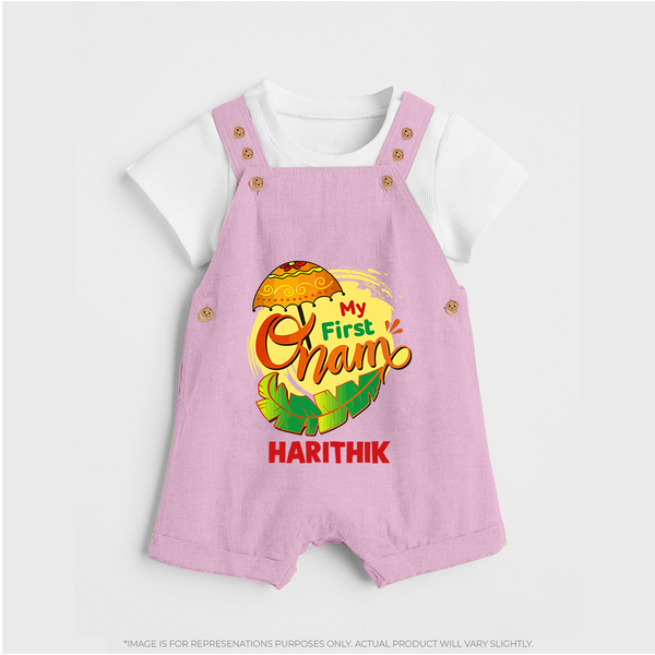  My First Onam Banana Leaf Celebration Dungaree - BABY PINK - 0 - 5 Months Old (Chest 18")