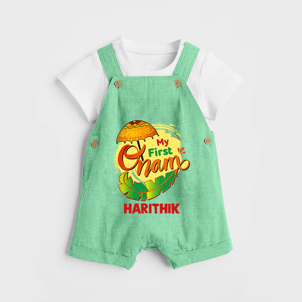  My First Onam Banana Leaf Celebration Dungaree - GREEN - 0 - 5 Months Old (Chest 18")