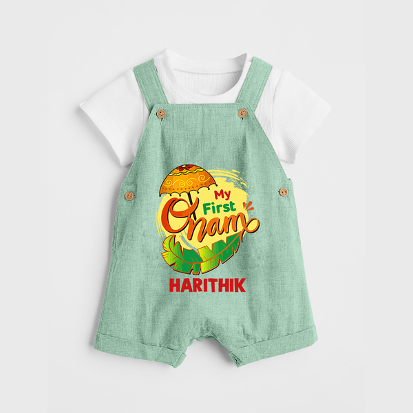  My First Onam Banana Leaf Celebration Dungaree - MINT GREEN - 0 - 5 Months Old (Chest 18")