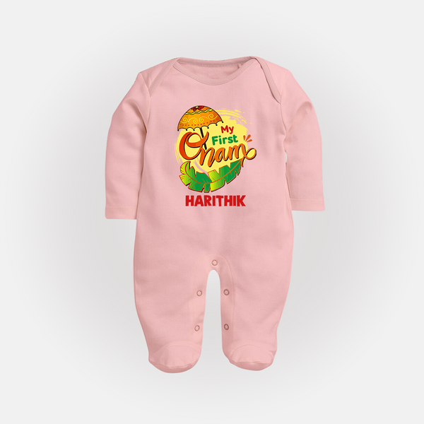  My First Onam Banana Leaf Celebration Full Body Suit - BABY PINK - New Born (Chest 7.5")