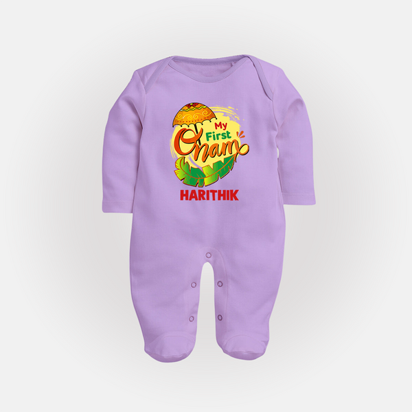  My First Onam Banana Leaf Celebration Full Body Suit - LILAC - New Born (Chest 7.5")