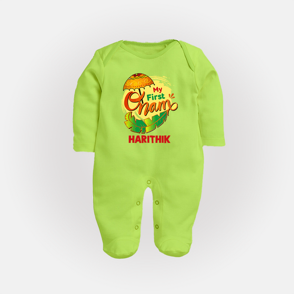  My First Onam Banana Leaf Celebration Full Body Suit - LIME GREEN - New Born (Chest 7.5")