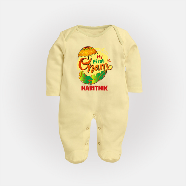  My First Onam Banana Leaf Celebration Full Body Suit - PASTEL YELLOW - New Born (Chest 7.5")