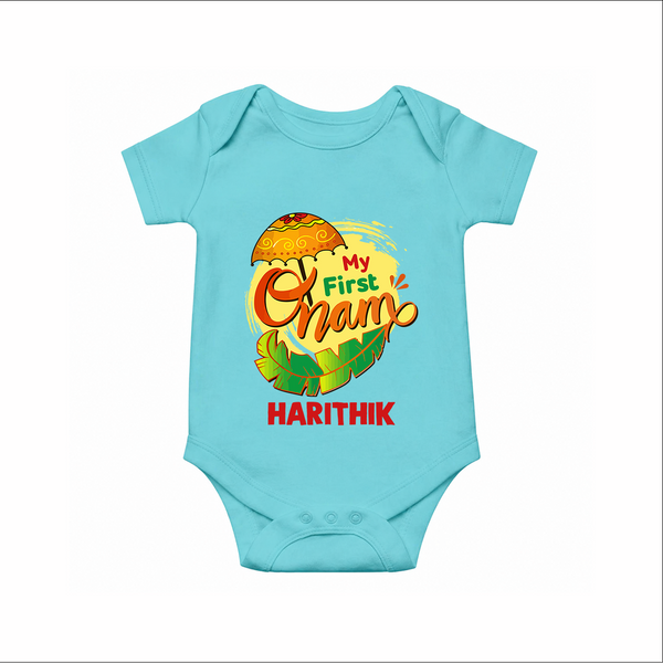  My First Onam Banana Leaf Celebration Romper - ARCTIC BLUE - New Born (Chest 14")