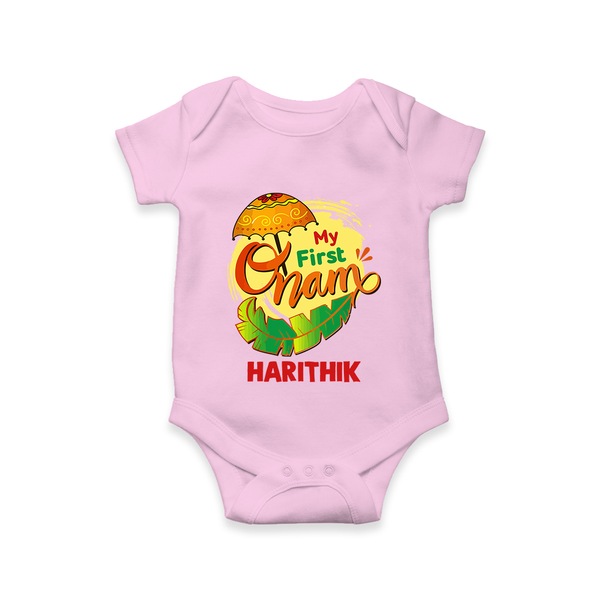  My First Onam Banana Leaf Celebration Romper - BABY PINK - New Born (Chest 14")