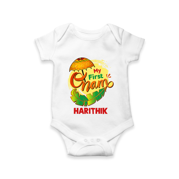  My First Onam Banana Leaf Celebration Romper - WHITE - New Born (Chest 14")
