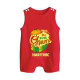  My First Onam Banana Leaf Celebration Button Romper - RED - New Born (Chest 18")