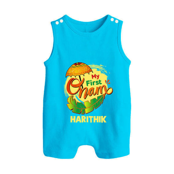  My First Onam Banana Leaf Celebration Button Romper - SKY BLUE - New Born (Chest 18")