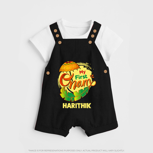  My First Onam Banana Leaf Celebration Dungaree - BLACK - 0 - 5 Months Old (Chest 18")