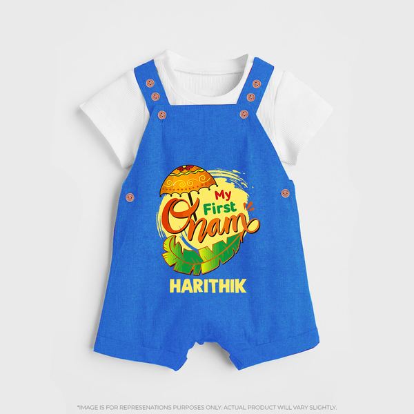  My First Onam Banana Leaf Celebration Dungaree - COBALT BLUE - 0 - 5 Months Old (Chest 18")