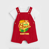  My First Onam Banana Leaf Celebration Dungaree - RED - 0 - 5 Months Old (Chest 18")