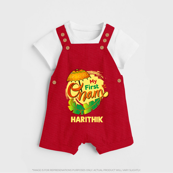  My First Onam Banana Leaf Celebration Dungaree - RED - 0 - 5 Months Old (Chest 18")
