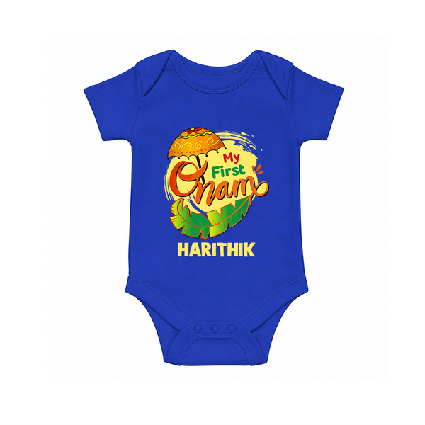  My First Onam Banana Leaf Celebration Romper - COBALT BLUE - New Born (Chest 14")