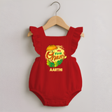  My First Onam Banana Leaf Celebration Romper Frock - RED - 0 - 3 Months Old (Chest 19")