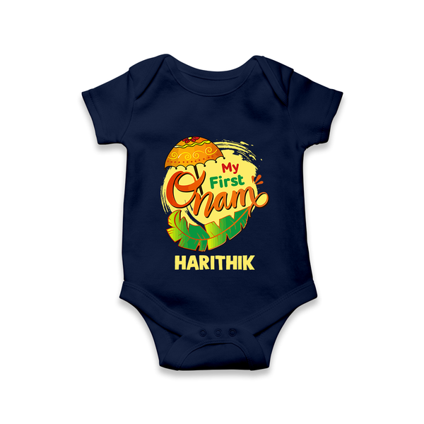  My First Onam Banana Leaf Celebration Romper - NAVY BLUE - New Born (Chest 14")