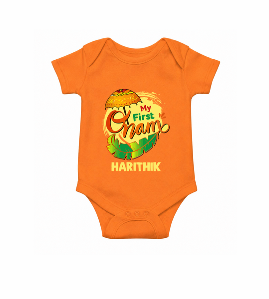  My First Onam Banana Leaf Celebration Romper - ORANGE - New Born (Chest 14")
