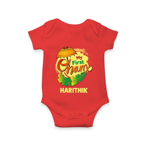  My First Onam Banana Leaf Celebration Romper - RED - New Born (Chest 14")