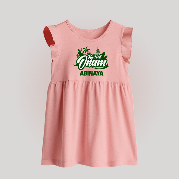 My First Onam Kerala Festive Silhouette Baby Frock - BABY PINK - 0 - 3 Months Old (Chest 17")
