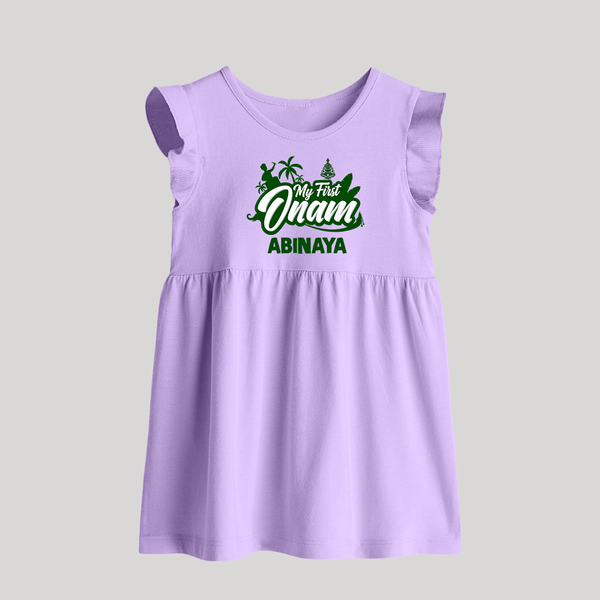My First Onam Kerala Festive Silhouette Baby Frock - LILAC - 0 - 3 Months Old (Chest 17")