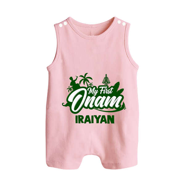 My First Onam Kerala Festive Silhouette Button Romper - BABY PINK - New Born (Chest 18")