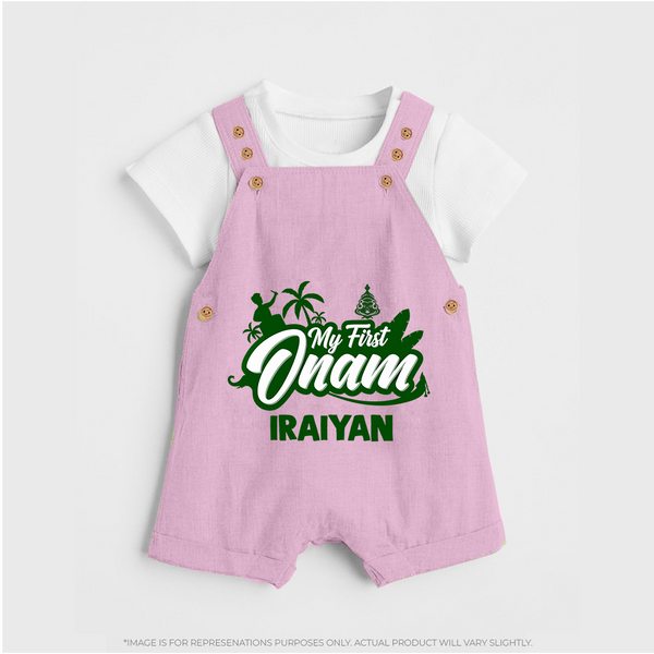 My First Onam Kerala Festive Silhouette Dungaree - BABY PINK - 0 - 5 Months Old (Chest 18")