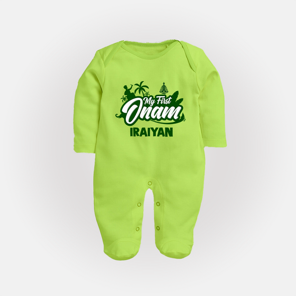 My First Onam Kerala Festive Silhouette Full Body Suit - LIME GREEN - New Born (Chest 7.5")