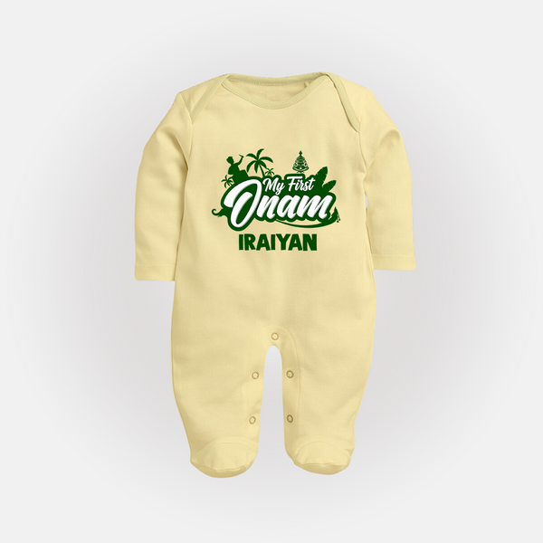 My First Onam Kerala Festive Silhouette Full Body Suit - PASTEL YELLOW - New Born (Chest 7.5")