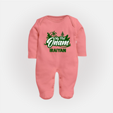 My First Onam Kerala Festive Silhouette Full Body Suit - PEACH - New Born (Chest 7.5")