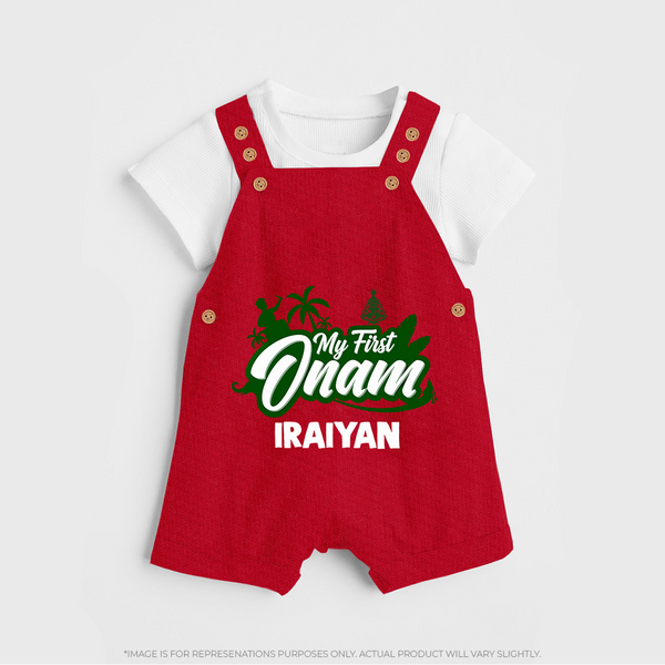 My First Onam Kerala Festive Silhouette Dungaree - RED - 0 - 5 Months Old (Chest 18")