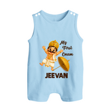 My First Onam Mahabali Button Romper - BABY BLUE - New Born (Chest 18")
