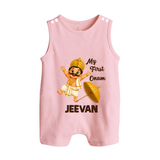 My First Onam Mahabali Button Romper - BABY PINK - New Born (Chest 18")