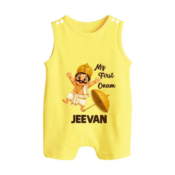 My First Onam Mahabali Button Romper - PASTEL YELLOW - New Born (Chest 18")