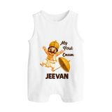My First Onam Mahabali Button Romper - WHITE - New Born (Chest 18")