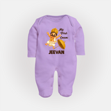 My First Onam Mahabali Full Body Suit - LILAC - New Born (Chest 7.5")