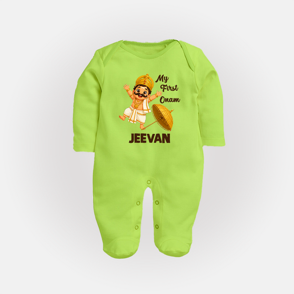 My First Onam Mahabali Full Body Suit - LIME GREEN - New Born (Chest 7.5")