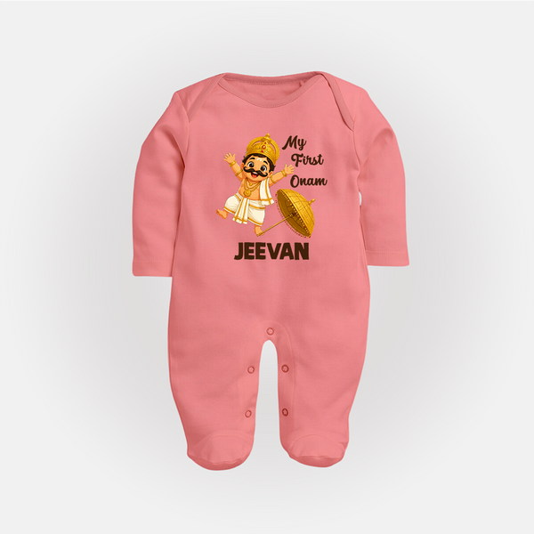 My First Onam Mahabali Full Body Suit - PEACH - New Born (Chest 7.5")