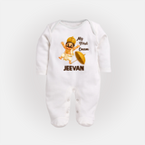 My First Onam Mahabali Full Body Suit - WHITE - New Born (Chest 7.5")