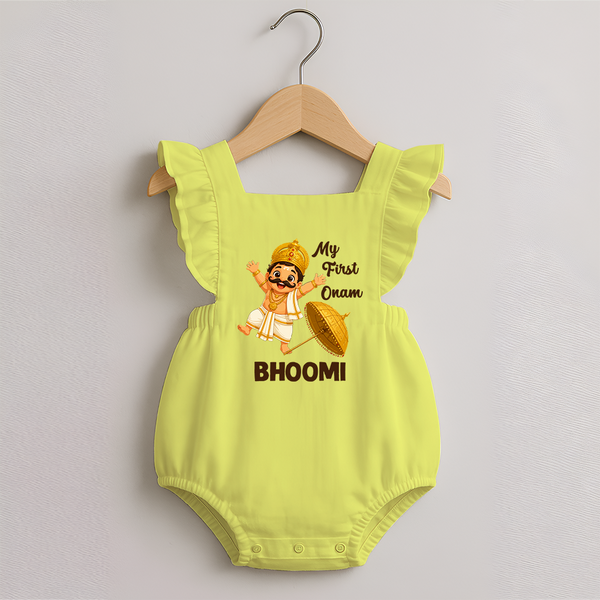 My First Onam Mahabali Romper Frock - PASTEL YELLOW - 0 - 3 Months Old (Chest 19")