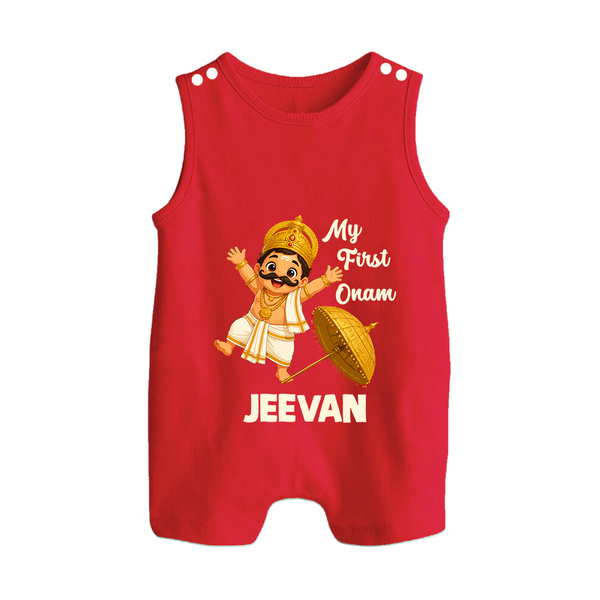My First Onam Mahabali Button Romper - RED - New Born (Chest 18")