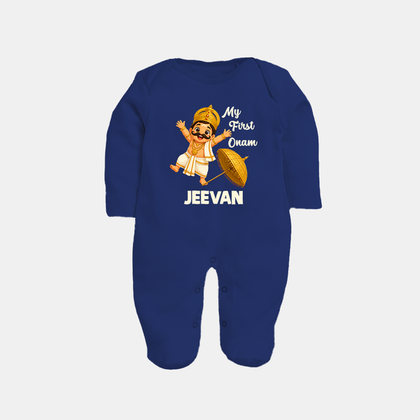 My First Onam Mahabali Full Body Suit - NAVY BLUE - New Born (Chest 7.5")
