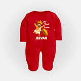 My First Onam Mahabali Full Body Suit - RED - New Born (Chest 7.5")