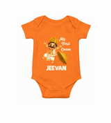 My First Onam Mahabali Romper - ORANGE - New Born (Chest 14")