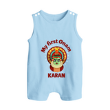 My First Onam Kathakali Classic Button Romper - BABY BLUE - New Born (Chest 18")