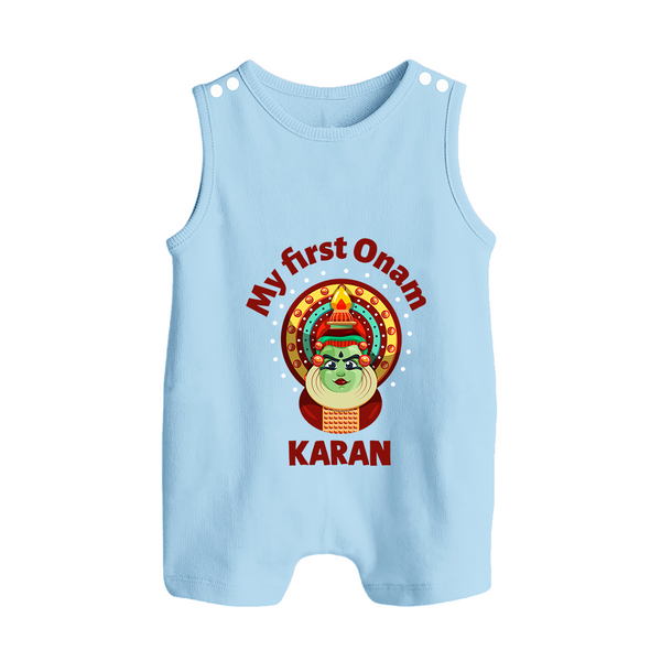 My First Onam Kathakali Classic Button Romper - BABY BLUE - New Born (Chest 18")