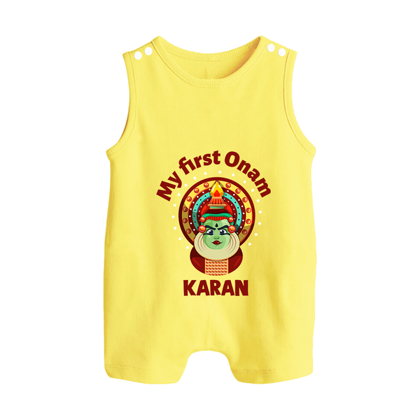 My First Onam Kathakali Classic Button Romper - PASTEL YELLOW - New Born (Chest 18")