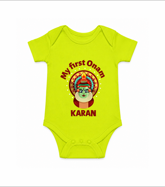 My First Onam Kathakali Classic Romper - LIME GREEN - New Born (Chest 14")