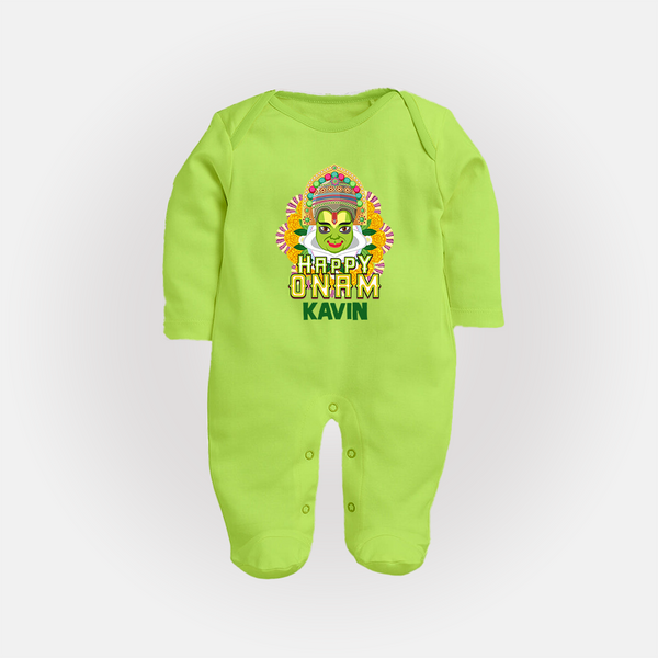 Kathakali Floral Charm Full Body Suit - LIME GREEN - New Born (Chest 7.5")