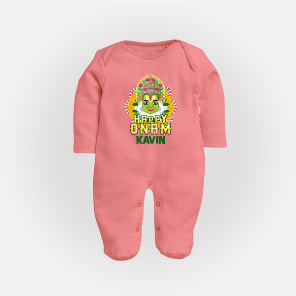 Kathakali Floral Charm Full Body Suit - PEACH - New Born (Chest 7.5")